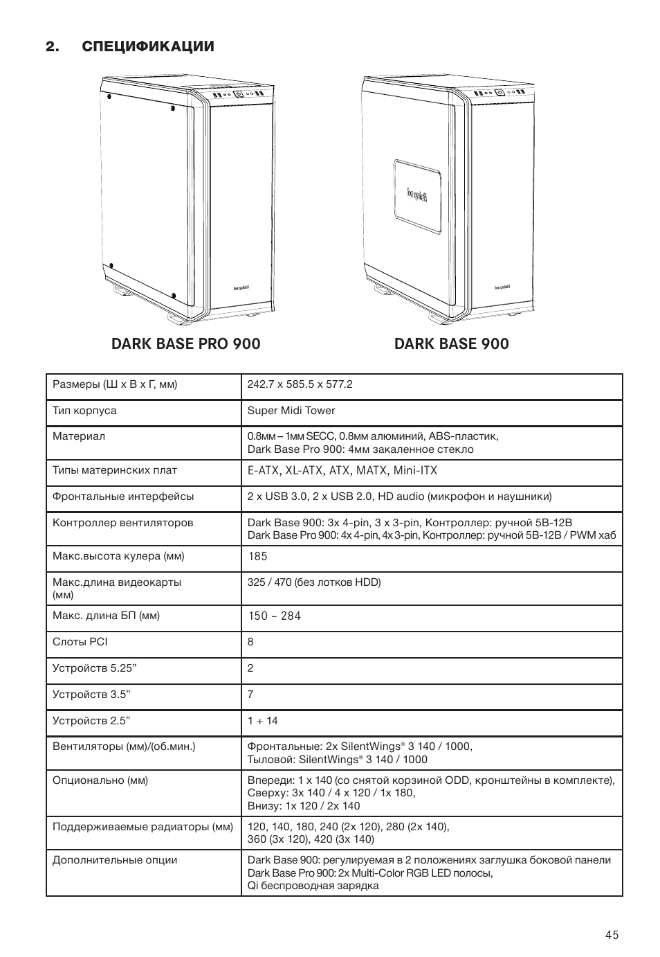 Спецификации | be quiet! Dark Base 900 Full-Tower Case (Silver) User Manual | Page 45 / 76