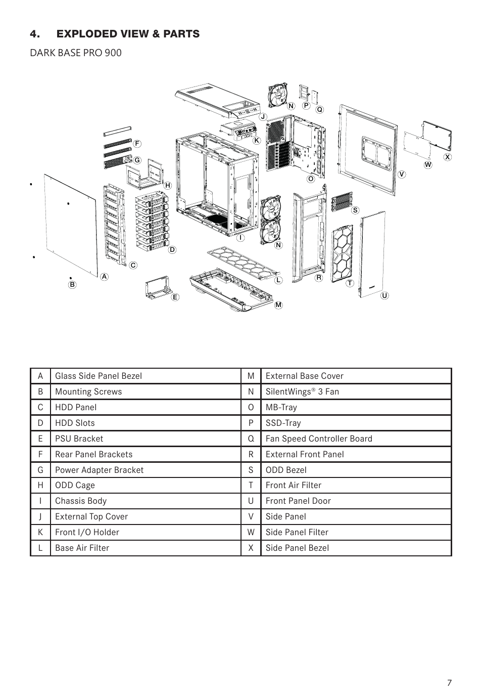 Exploded view & parts | be quiet! Dark Base 900 Full-Tower Case (Silver) User Manual | Page 7 / 76