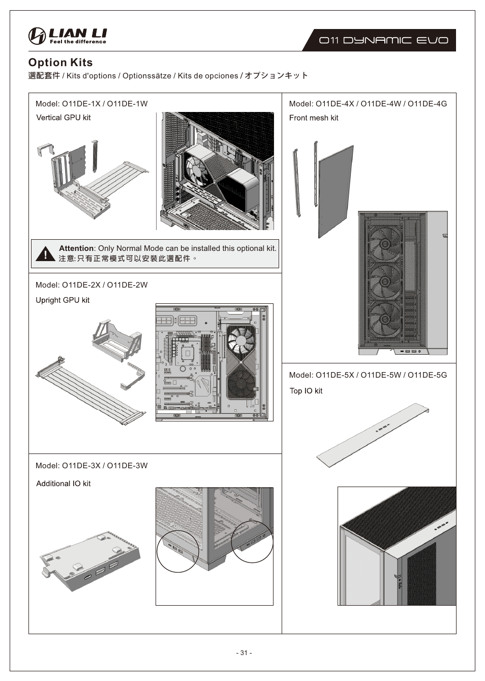 Option kits | Lian Li O11 Dynamic EVO Mid-Tower Case (Black) User Manual | Page 31 / 31