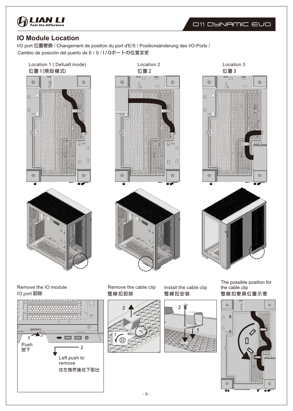 Io module location | Lian Li O11 Dynamic EVO Mid-Tower Case (Black) User Manual | Page 9 / 31