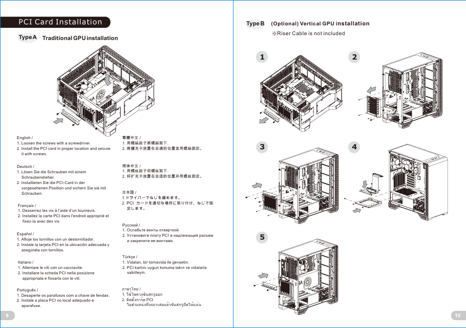 頁面 7, Pci card installation, Type a traditional gpu installation | Nstallation, Type b | Thermaltake S300 Tempered Glass Mid-Tower Case (Black) User Manual | Page 7 / 14