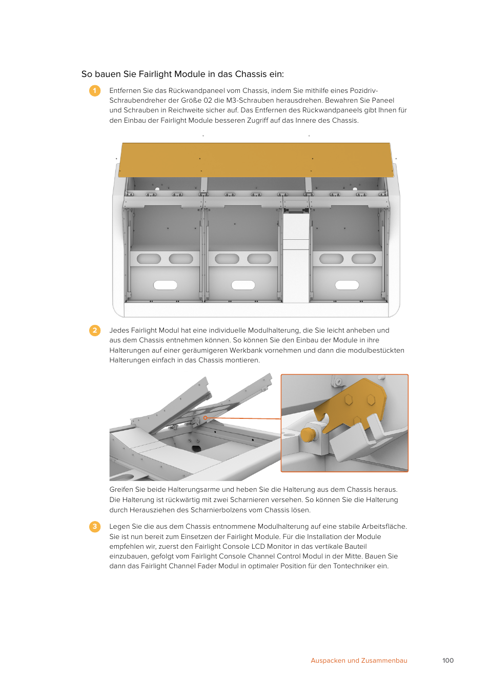 So bauen sie fairlight module in das chassis ein | Blackmagic Design Fairlight Console Channel Fader Modular Control Surface User Manual | Page 100 / 320