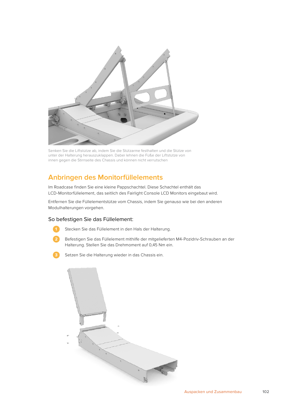 Anbringen des monitorfüllelements | Blackmagic Design Fairlight Console Channel Fader Modular Control Surface User Manual | Page 102 / 320