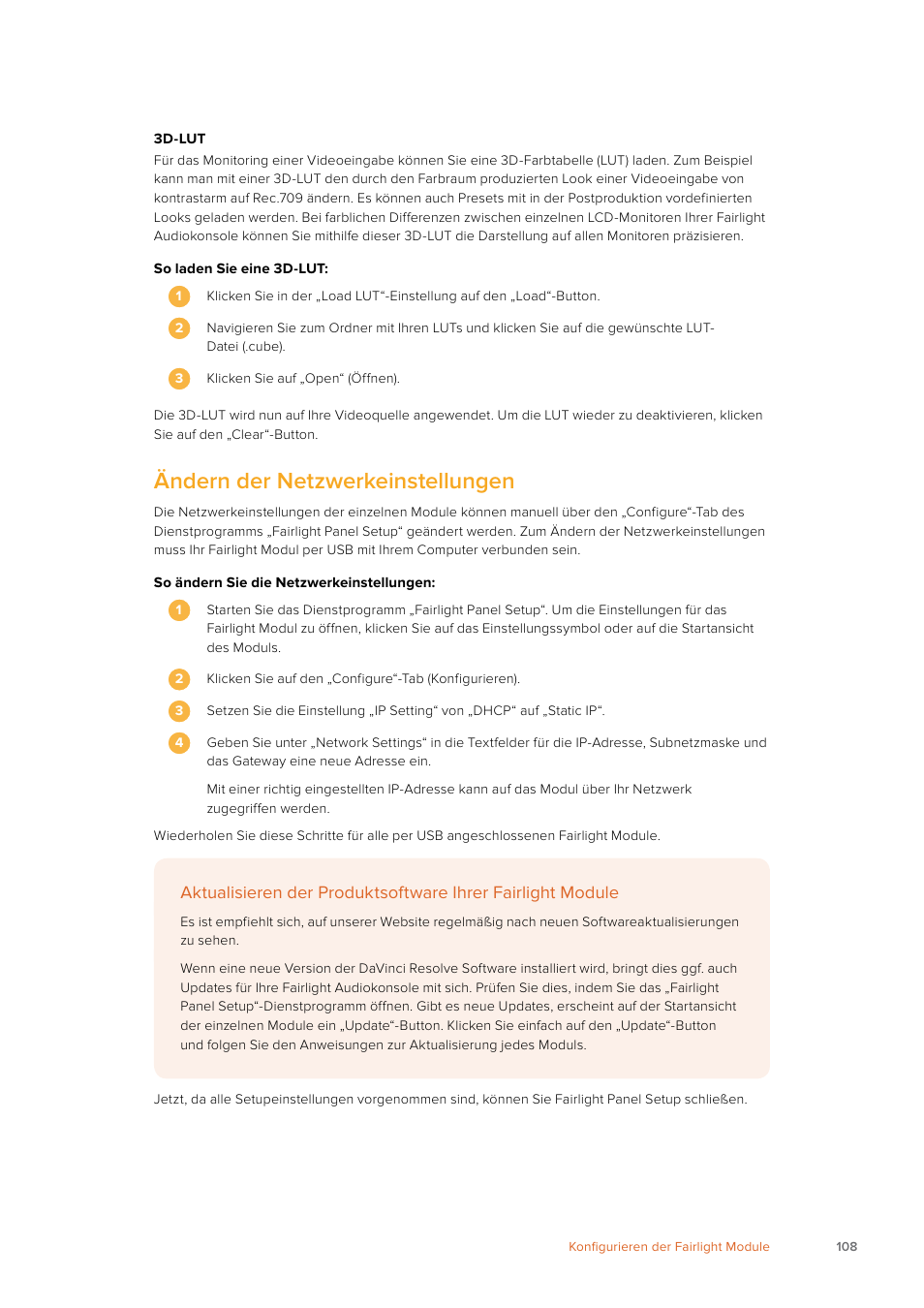 Ändern der netzwerkeinstellungen | Blackmagic Design Fairlight Console Channel Fader Modular Control Surface User Manual | Page 108 / 320