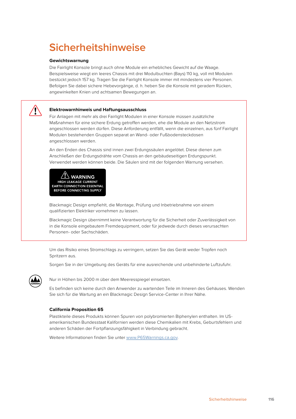 Sicherheitshinweise | Blackmagic Design Fairlight Console Channel Fader Modular Control Surface User Manual | Page 116 / 320