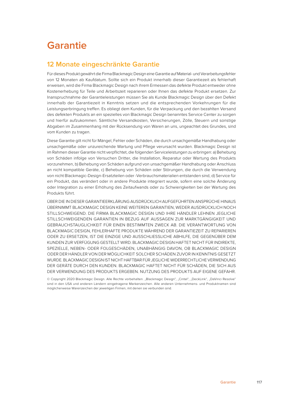 Garantie, 12 monate eingeschränkte garantie | Blackmagic Design Fairlight Console Channel Fader Modular Control Surface User Manual | Page 117 / 320