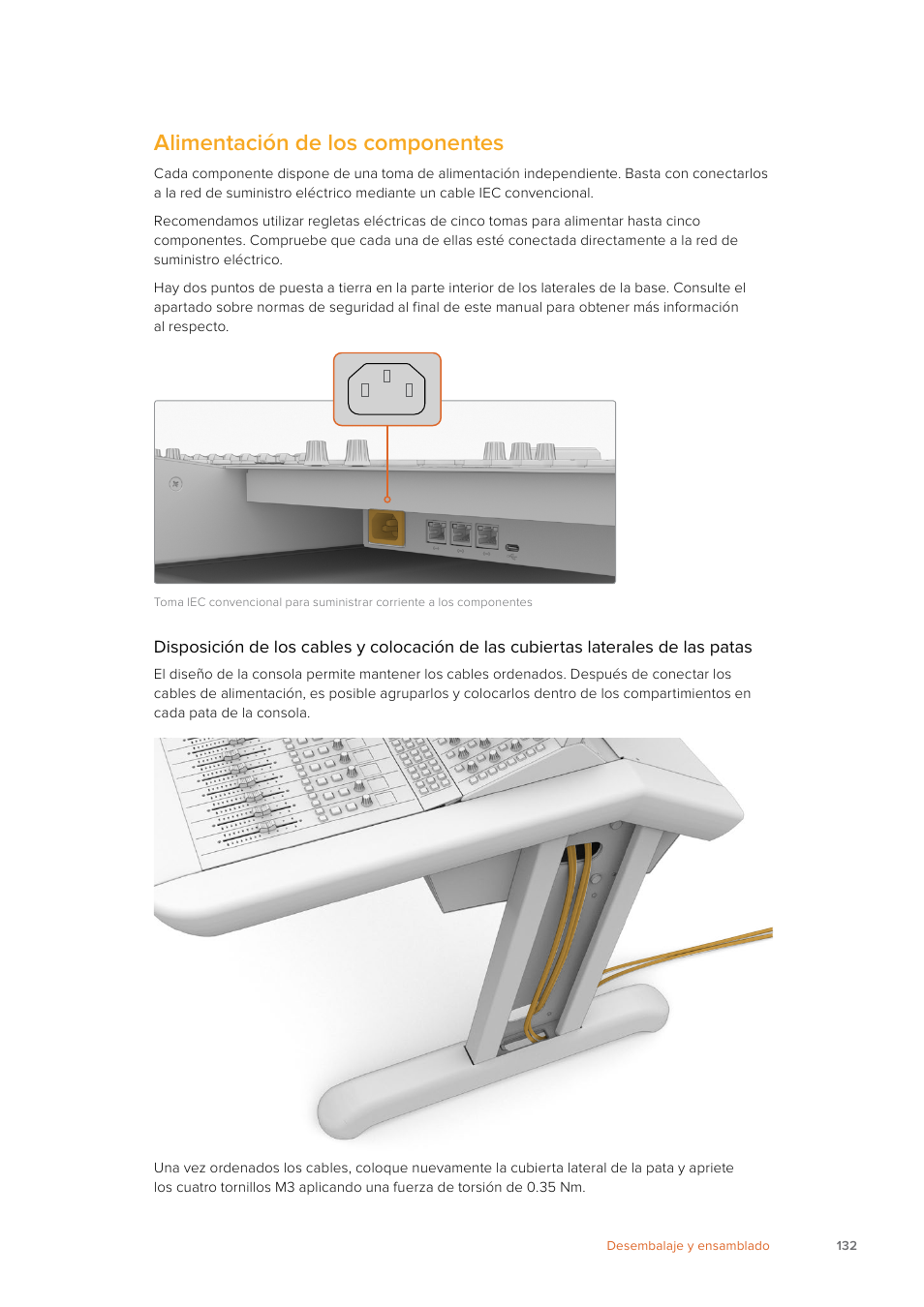 Alimentación de los componentes | Blackmagic Design Fairlight Console Channel Fader Modular Control Surface User Manual | Page 132 / 320