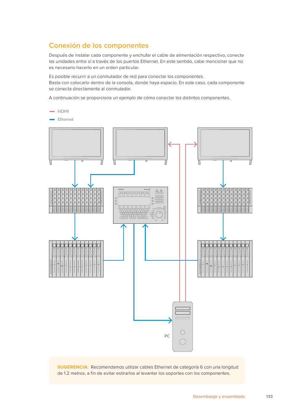 Conexión de los componentes | Blackmagic Design Fairlight Console Channel Fader Modular Control Surface User Manual | Page 133 / 320