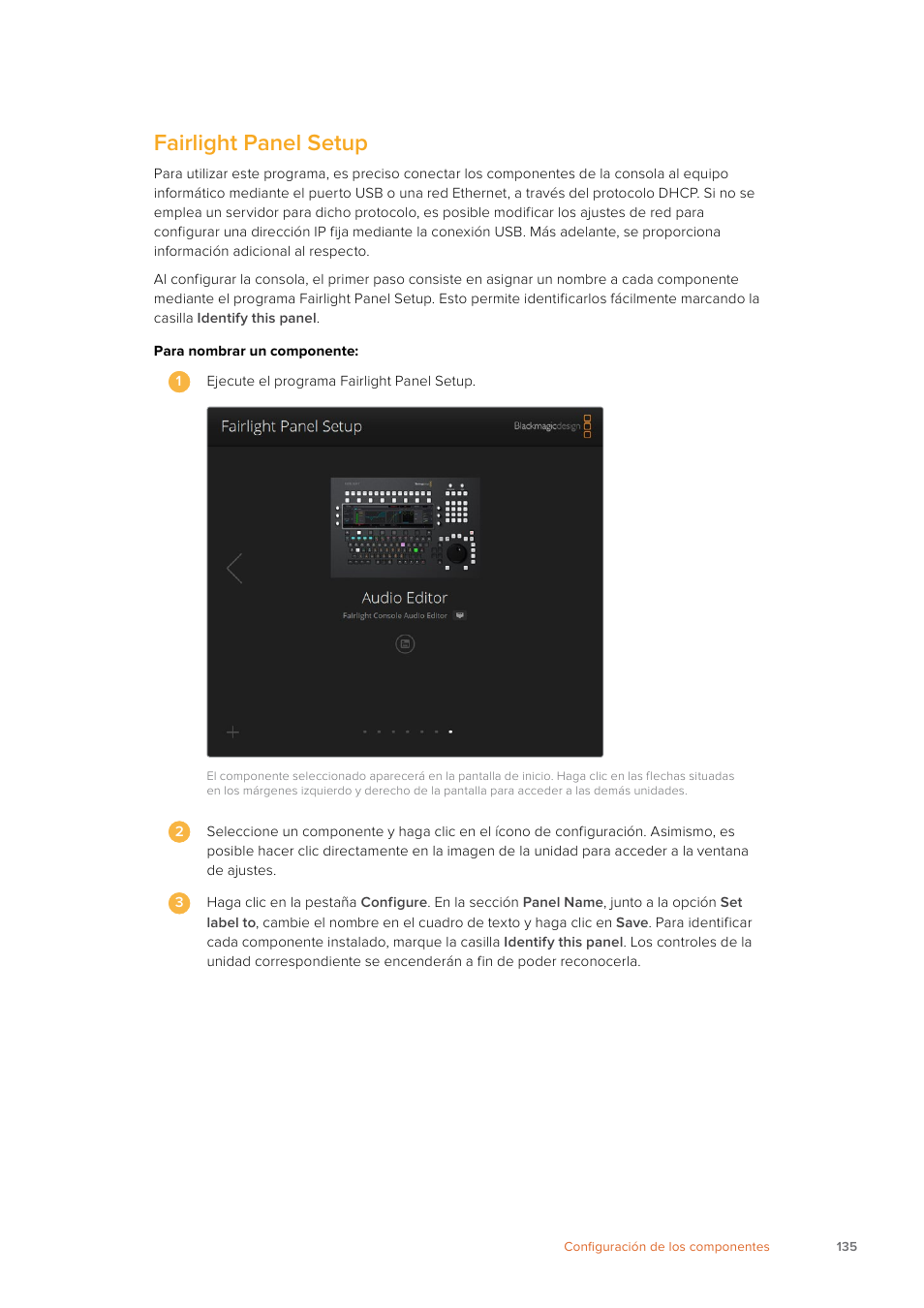 Fairlight panel setup | Blackmagic Design Fairlight Console Channel Fader Modular Control Surface User Manual | Page 135 / 320