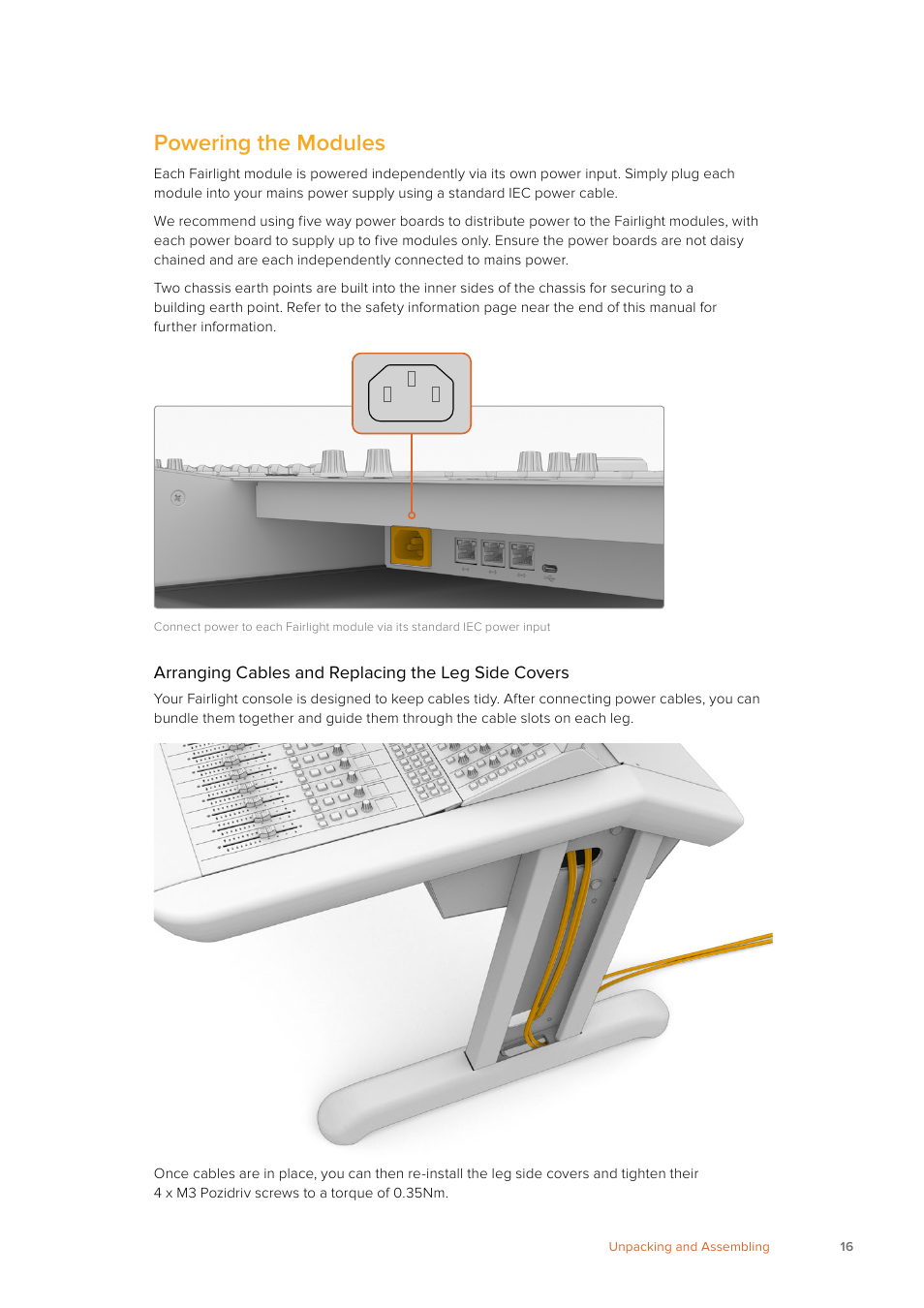 Powering the modules | Blackmagic Design Fairlight Console Channel Fader Modular Control Surface User Manual | Page 16 / 320