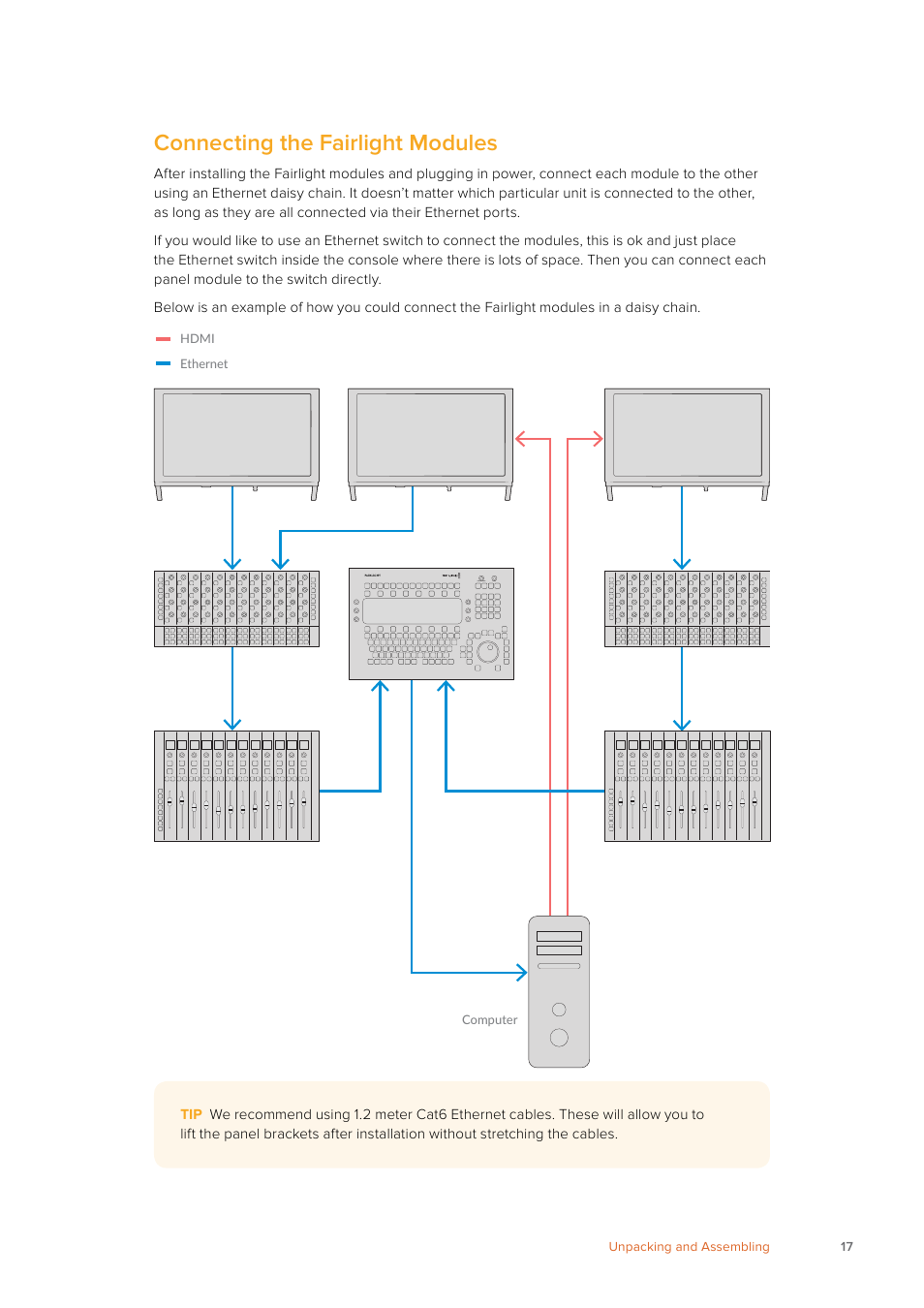 Connecting the fairlight modules | Blackmagic Design Fairlight Console Channel Fader Modular Control Surface User Manual | Page 17 / 320