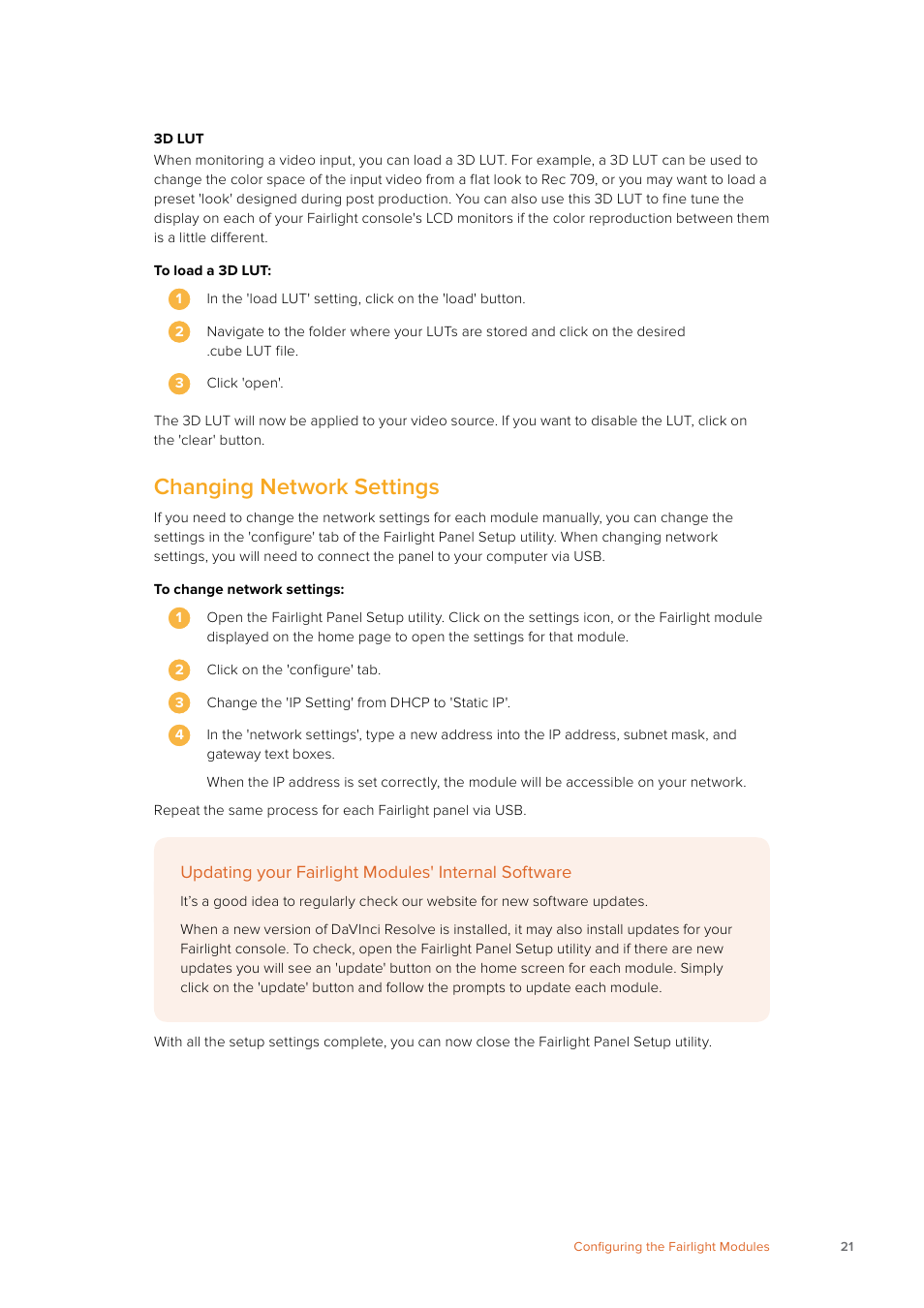 Changing network settings | Blackmagic Design Fairlight Console Channel Fader Modular Control Surface User Manual | Page 21 / 320