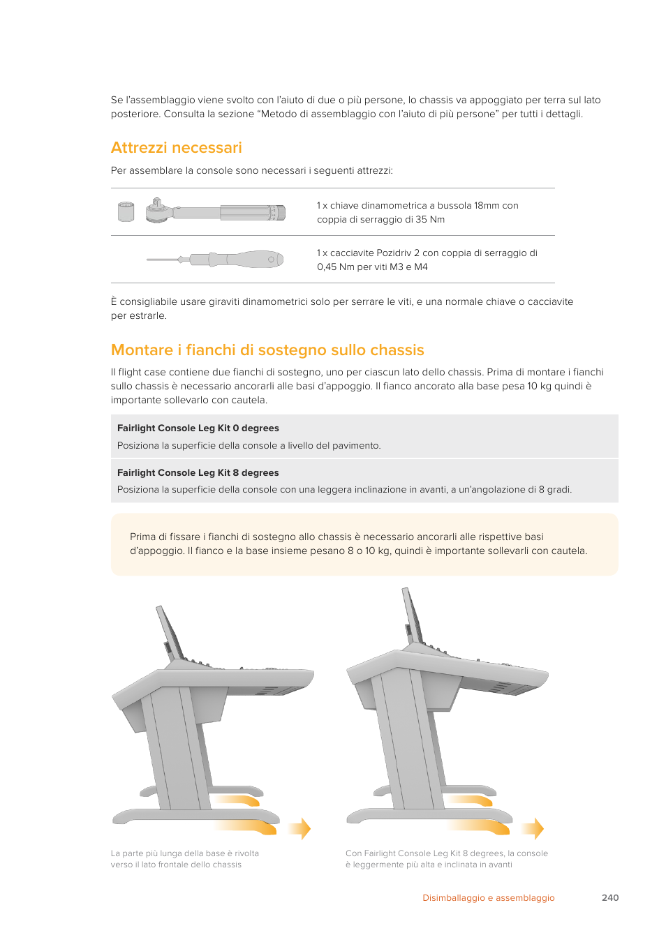 Attrezzi necessari, Montare i fianchi di sostegno sullo chassis | Blackmagic Design Fairlight Console Channel Fader Modular Control Surface User Manual | Page 240 / 320