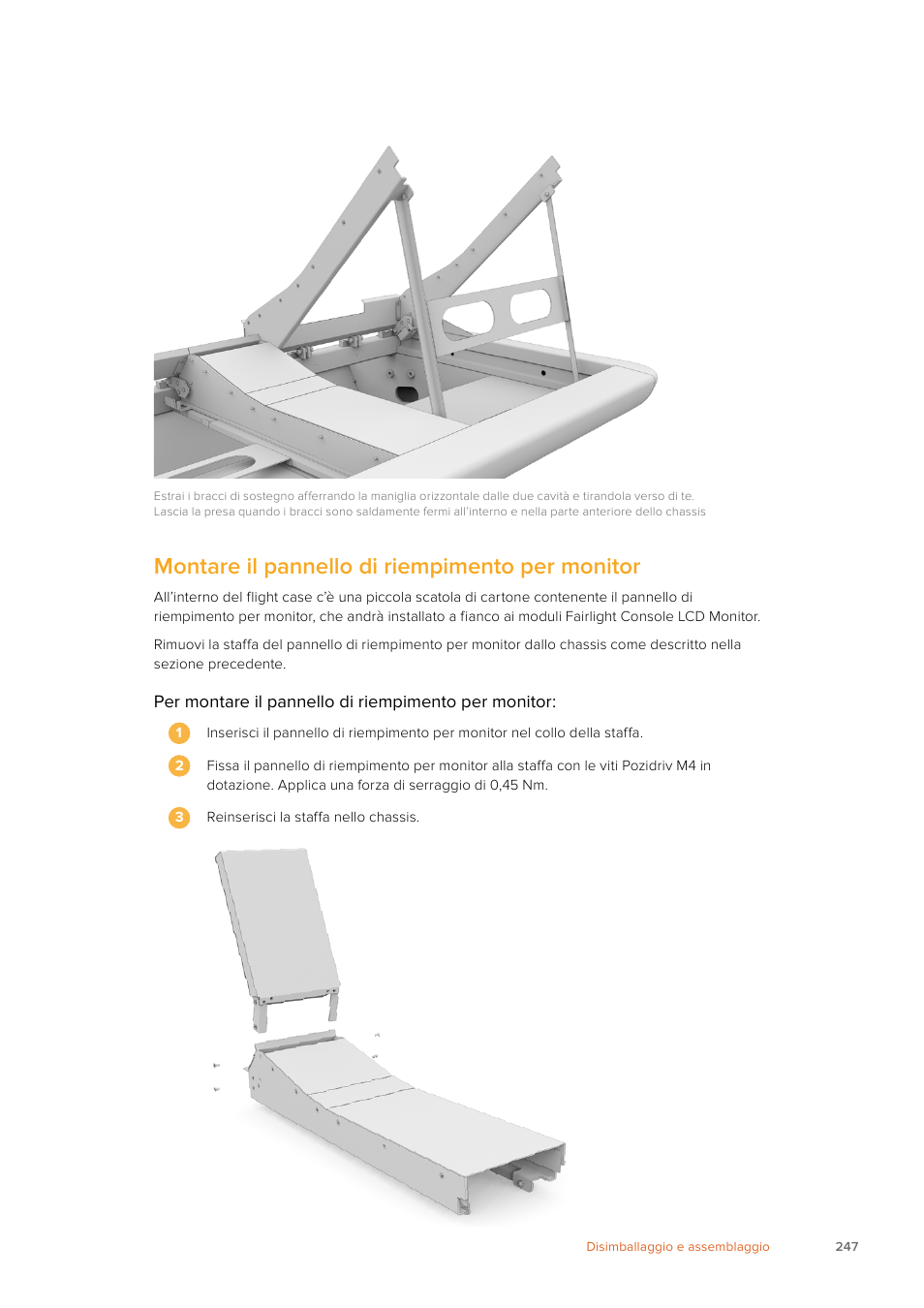 Montare il pannello di riempimento per monitor | Blackmagic Design Fairlight Console Channel Fader Modular Control Surface User Manual | Page 247 / 320