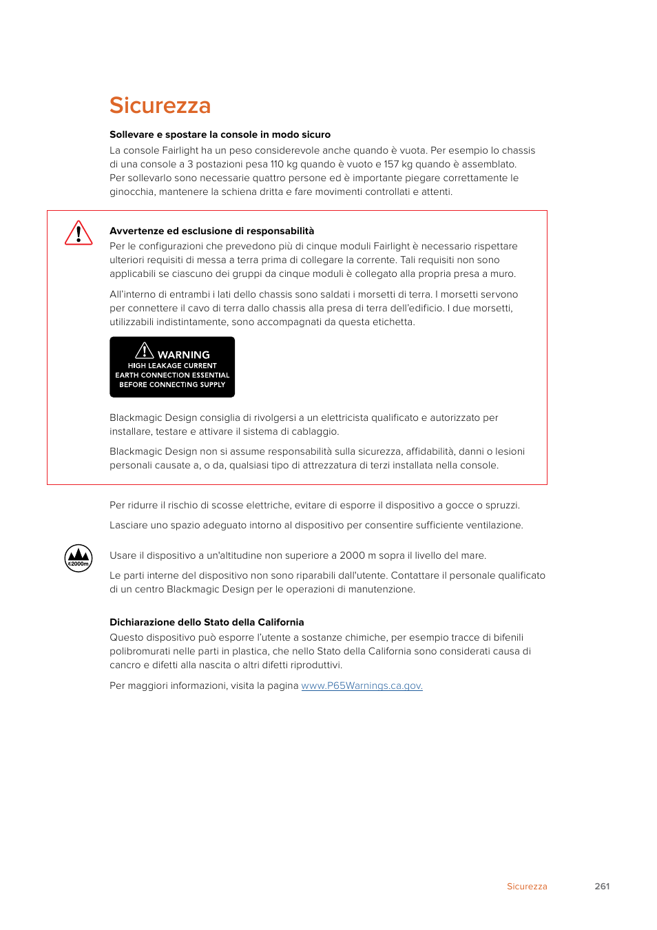 Sicurezza | Blackmagic Design Fairlight Console Channel Fader Modular Control Surface User Manual | Page 261 / 320