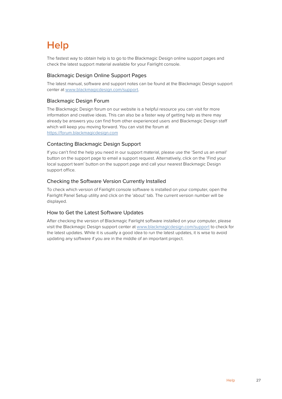 Help | Blackmagic Design Fairlight Console Channel Fader Modular Control Surface User Manual | Page 27 / 320