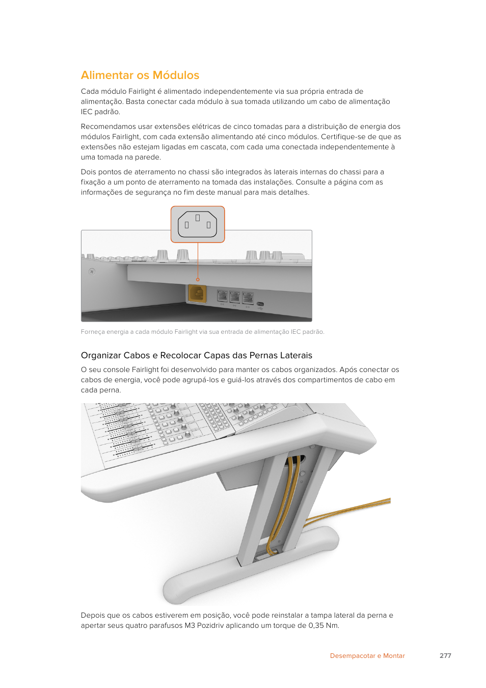 Alimentar os módulos | Blackmagic Design Fairlight Console Channel Fader Modular Control Surface User Manual | Page 277 / 320