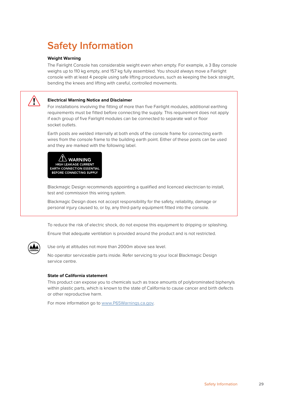 Safety information | Blackmagic Design Fairlight Console Channel Fader Modular Control Surface User Manual | Page 29 / 320