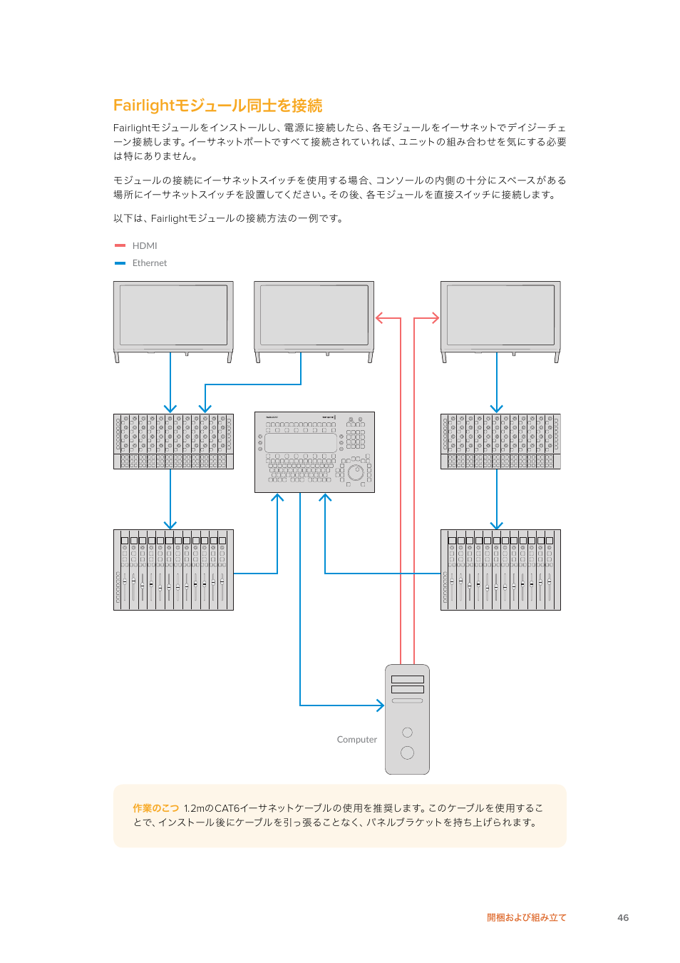 Fairlightモジュール同士を接続, Fairlight, モジュール同士を接続 | Blackmagic Design Fairlight Console Channel Fader Modular Control Surface User Manual | Page 46 / 320