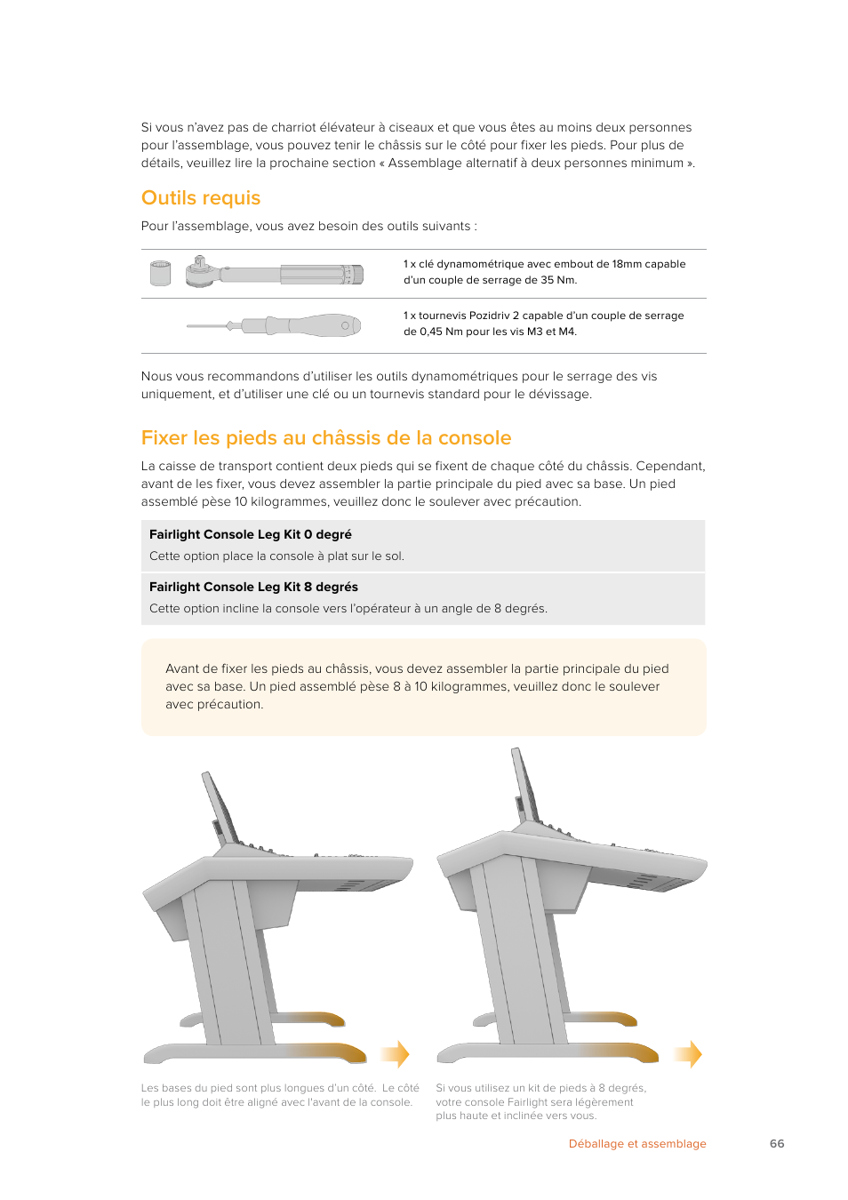 Outils requis, Fixer les pieds au châssis de la console | Blackmagic Design Fairlight Console Channel Fader Modular Control Surface User Manual | Page 66 / 320