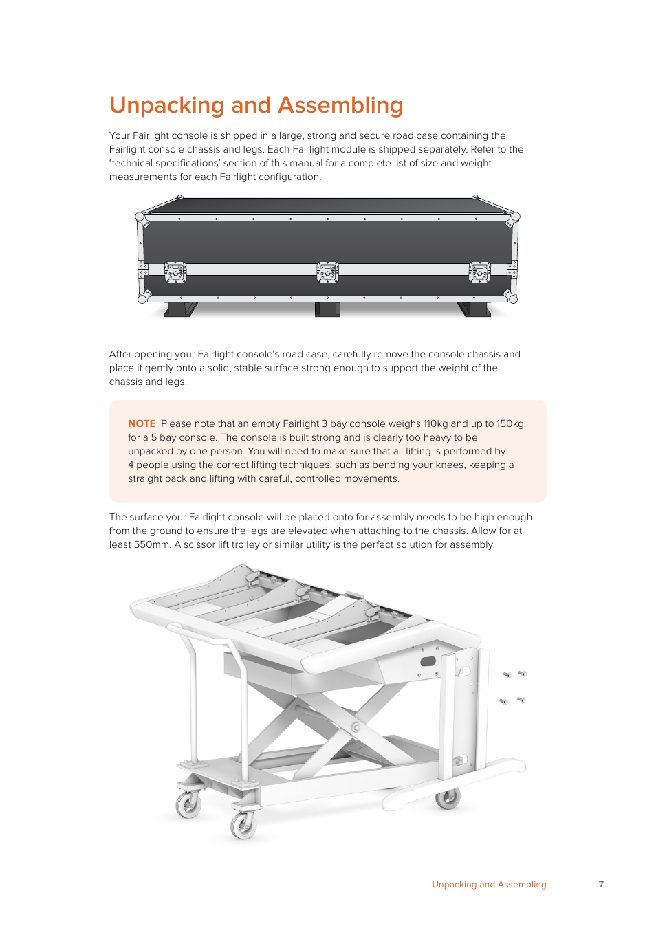 Unpacking and assembling | Blackmagic Design Fairlight Console Channel Fader Modular Control Surface User Manual | Page 7 / 320