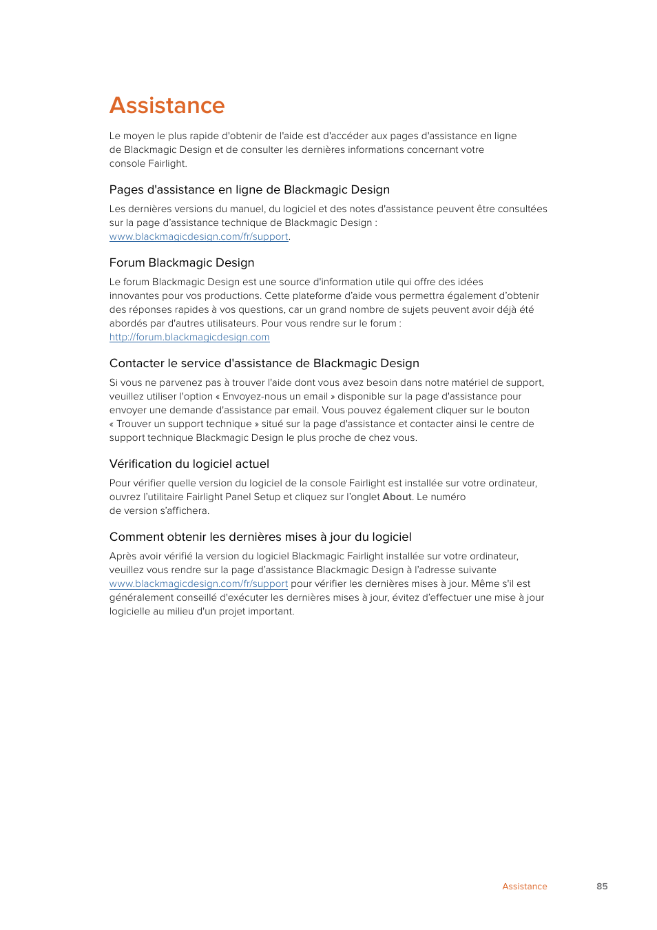 Assistance | Blackmagic Design Fairlight Console Channel Fader Modular Control Surface User Manual | Page 85 / 320