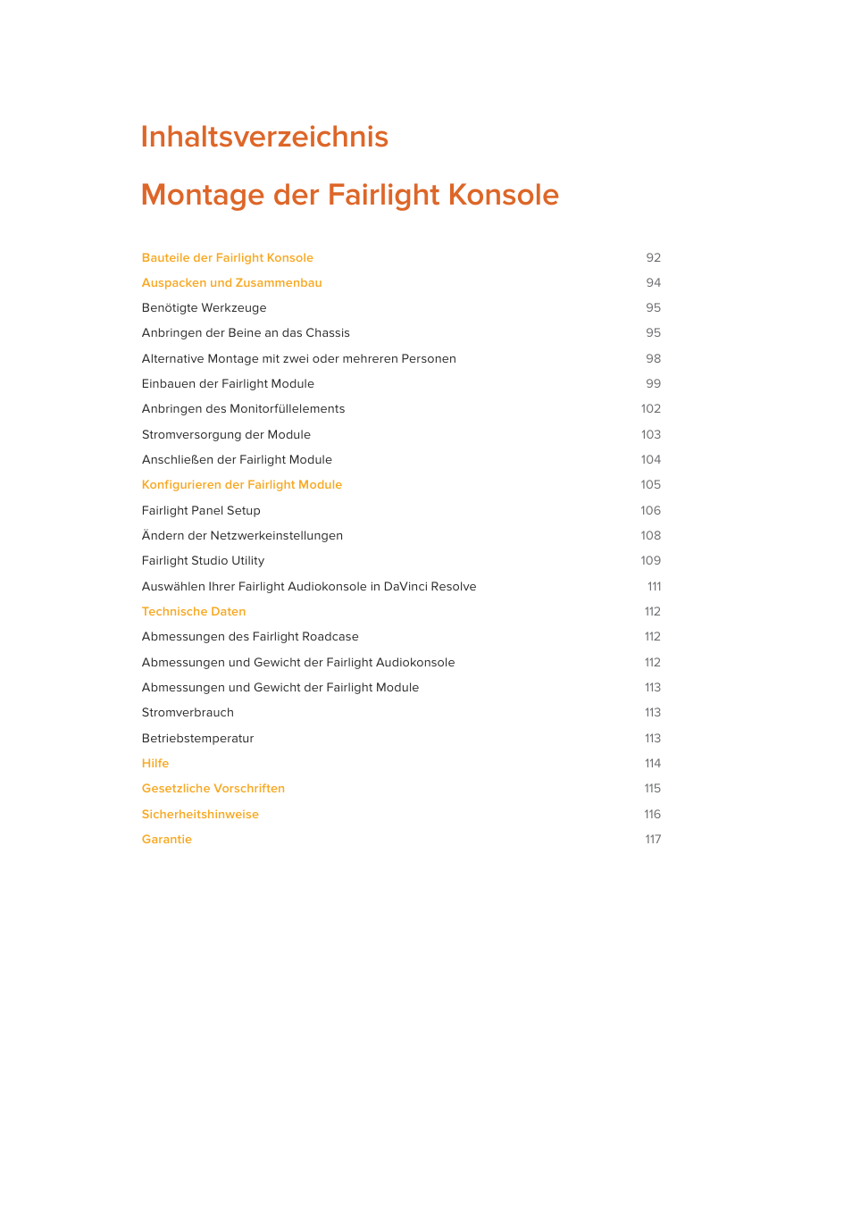 Inhaltsverzeichnis montage der fairlight konsole | Blackmagic Design Fairlight Console Channel Fader Modular Control Surface User Manual | Page 91 / 320