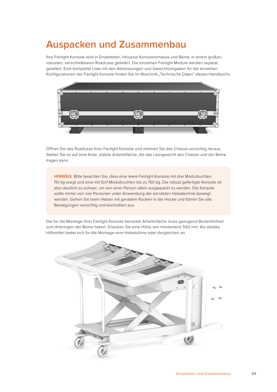 Auspacken und zusammenbau | Blackmagic Design Fairlight Console Channel Fader Modular Control Surface User Manual | Page 94 / 320