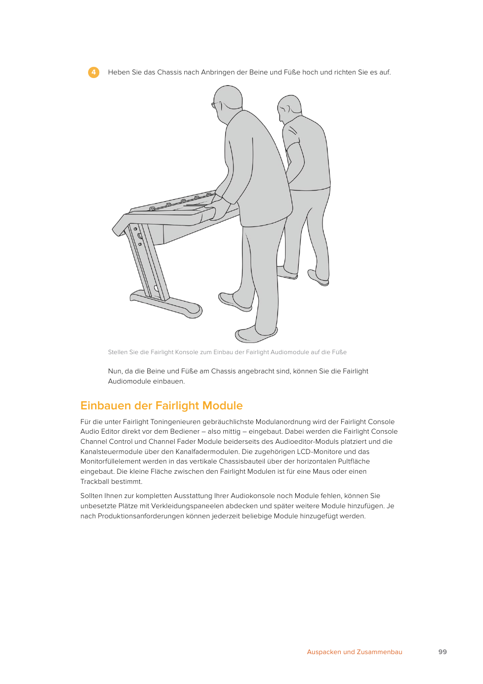 Einbauen der fairlight module | Blackmagic Design Fairlight Console Channel Fader Modular Control Surface User Manual | Page 99 / 320