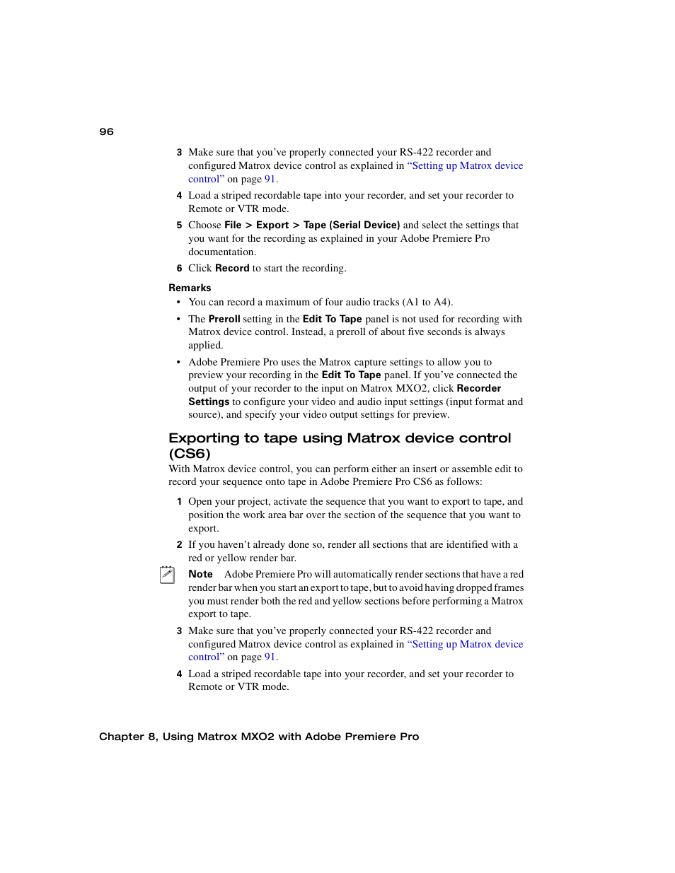 Exporting to tape using matrox device control, Cs6) | Matrox MXO2 PCIe Host Adapter User Manual | Page 120 / 388