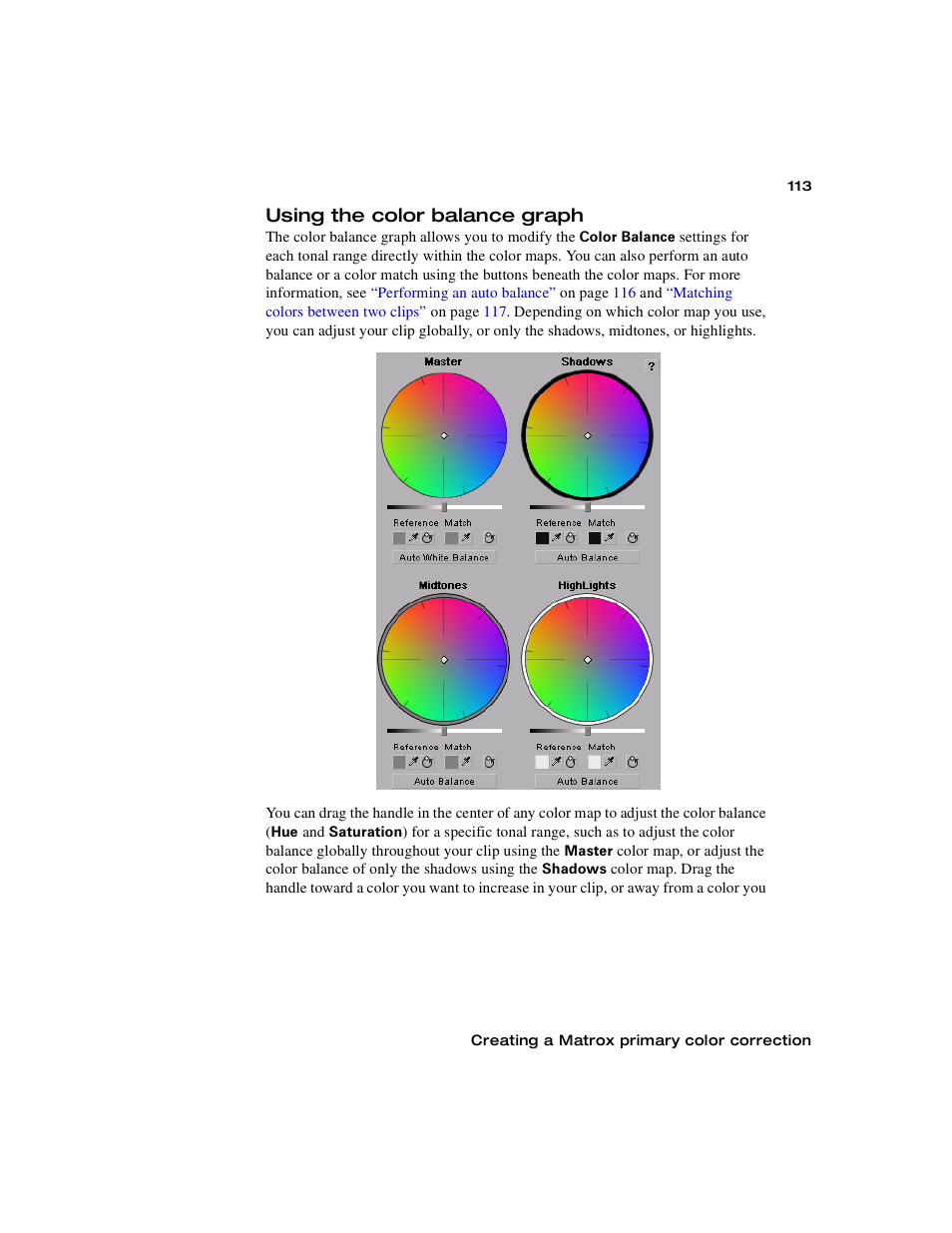 Using the color balance graph | Matrox MXO2 PCIe Host Adapter User Manual | Page 137 / 388