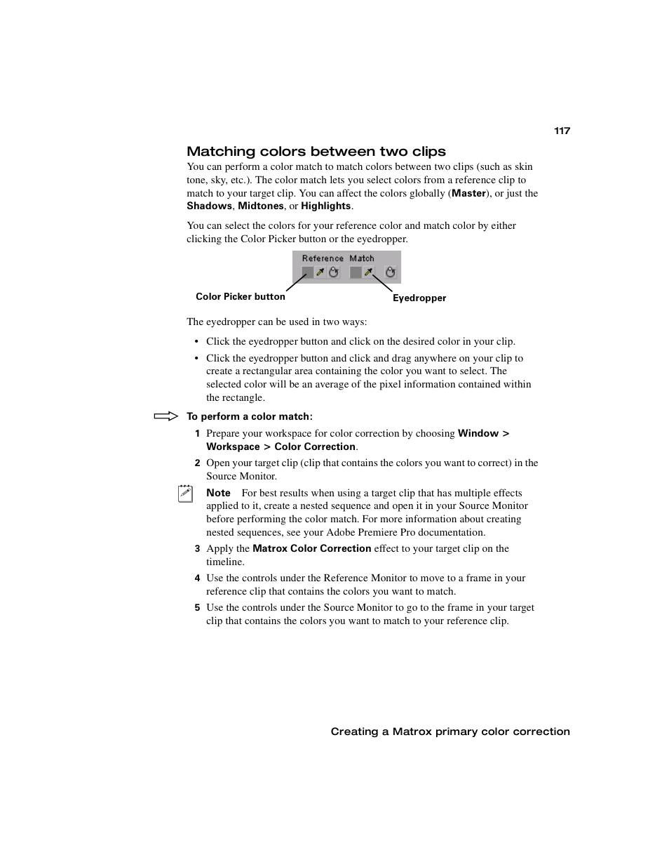 Matching colors between two clips, Matching, Colors between two clips | Matrox MXO2 PCIe Host Adapter User Manual | Page 141 / 388