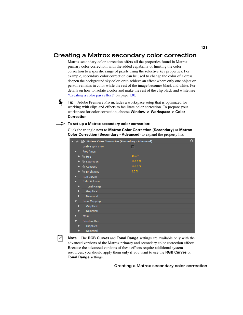 Creating a matrox secondary color correction | Matrox MXO2 PCIe Host Adapter User Manual | Page 145 / 388