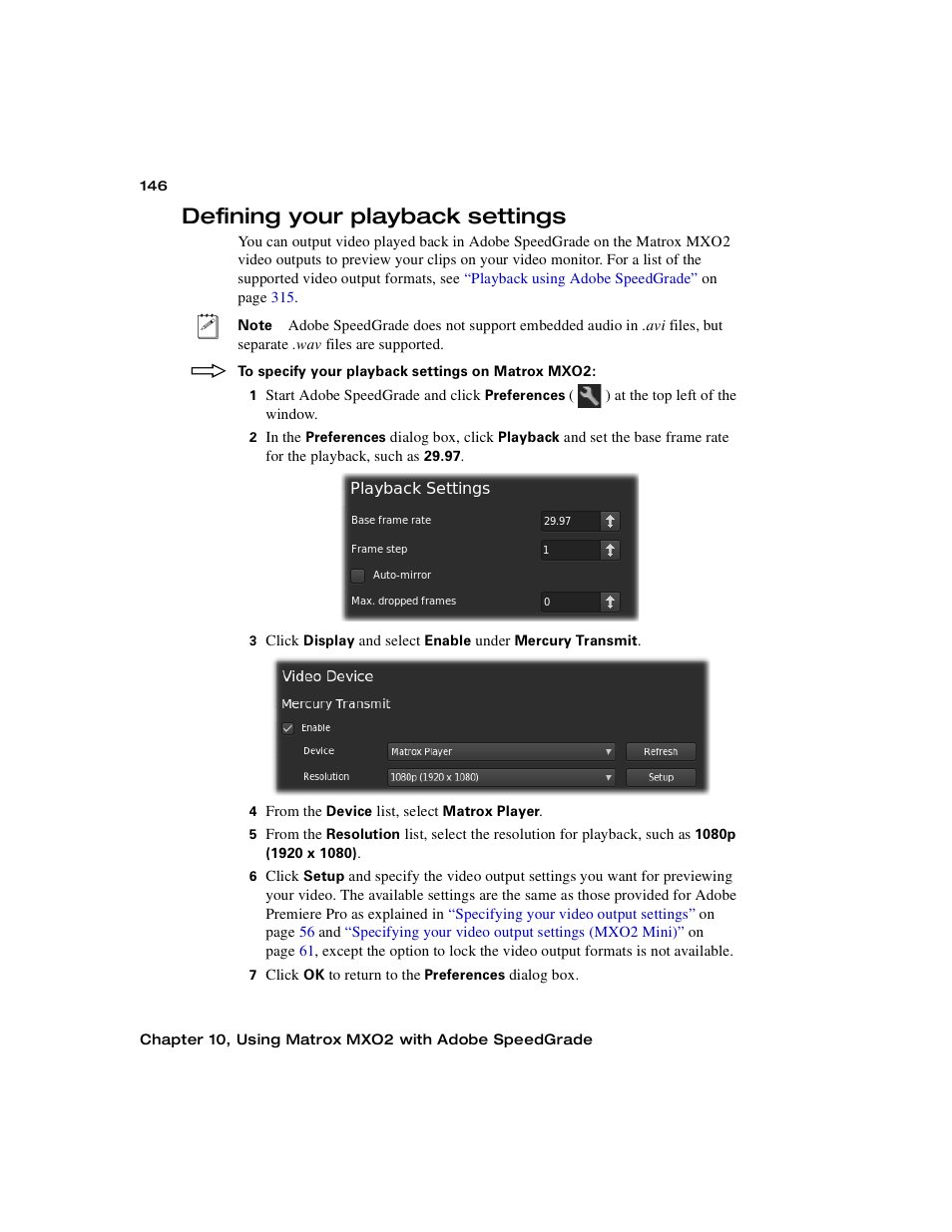 Defining your playback settings | Matrox MXO2 PCIe Host Adapter User Manual | Page 170 / 388