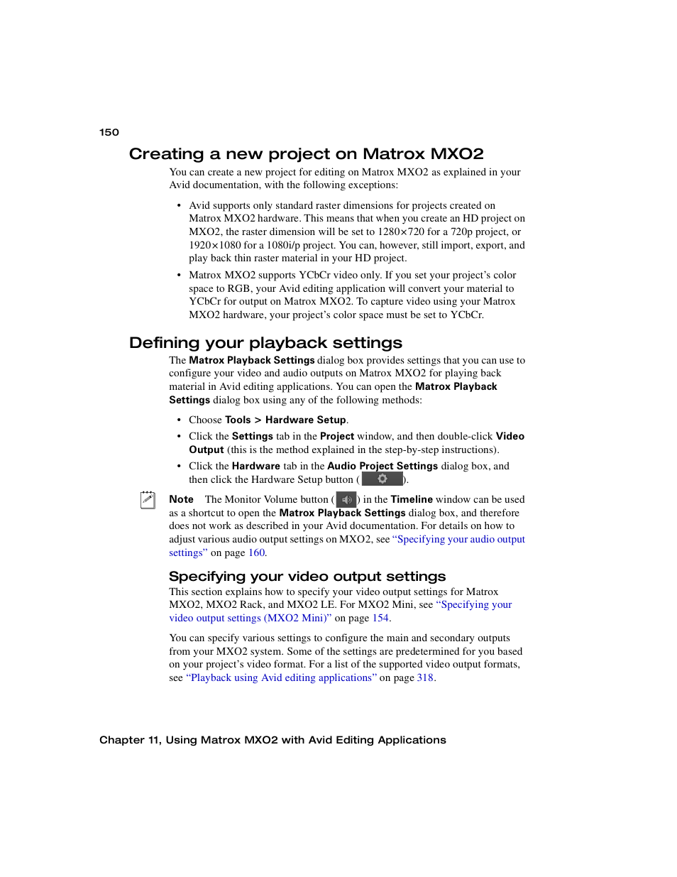 Creating a new project on matrox mxo2, Defining your playback settings, Specifying your video output settings | Matrox MXO2 PCIe Host Adapter User Manual | Page 174 / 388