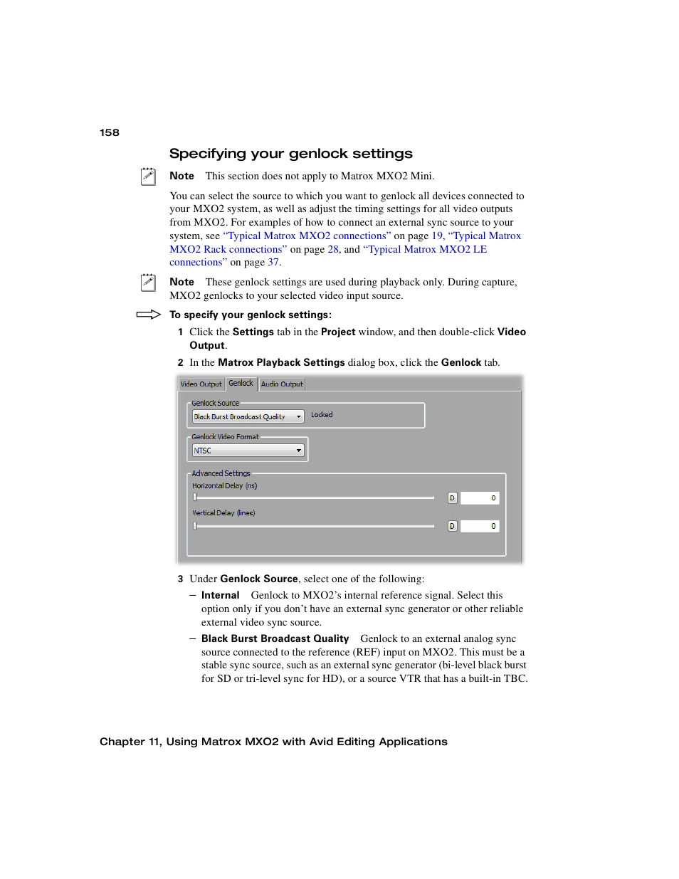 Specifying your genlock settings | Matrox MXO2 PCIe Host Adapter User Manual | Page 182 / 388