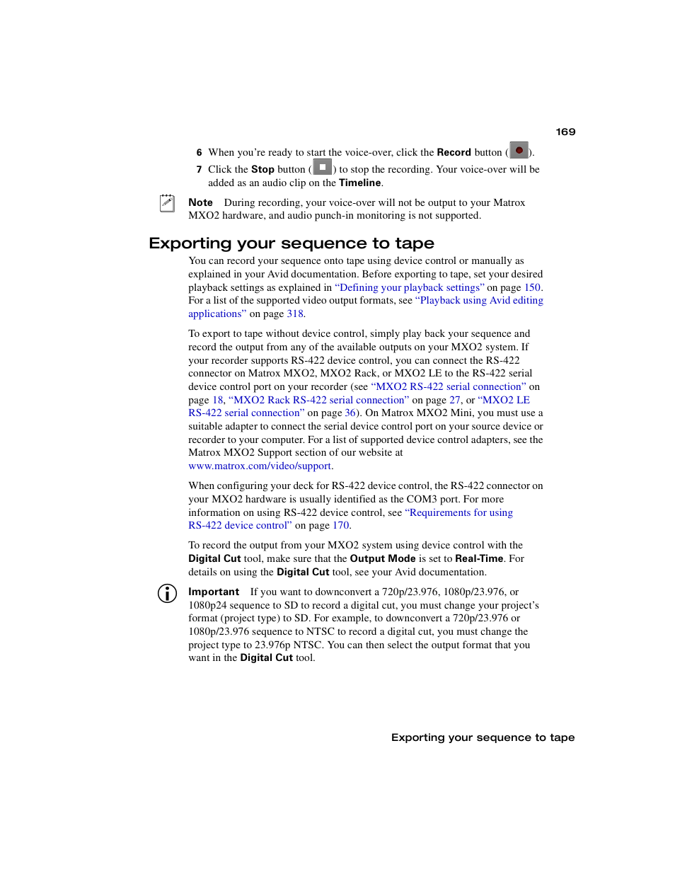 Exporting your sequence to tape | Matrox MXO2 PCIe Host Adapter User Manual | Page 193 / 388