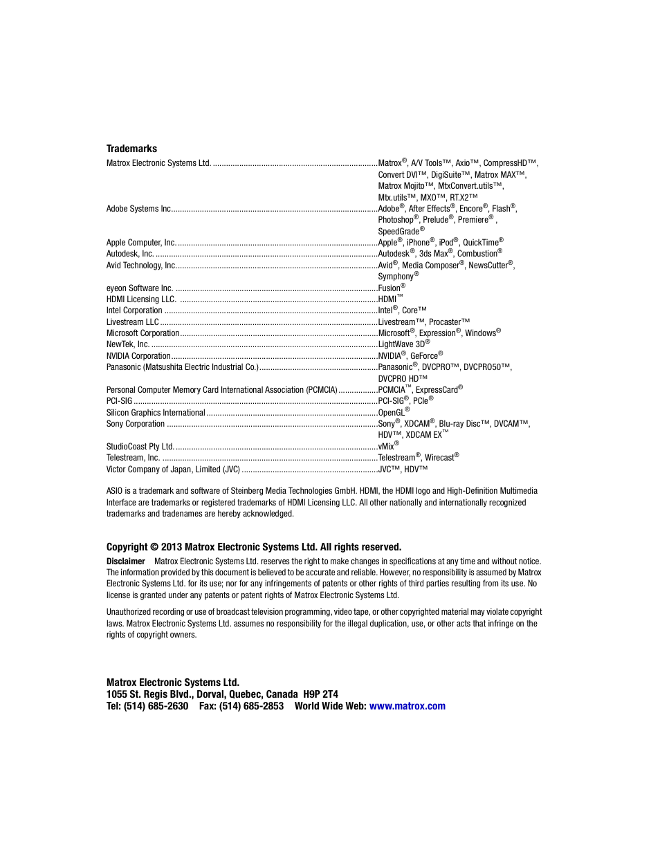 Matrox MXO2 PCIe Host Adapter User Manual | Page 2 / 388