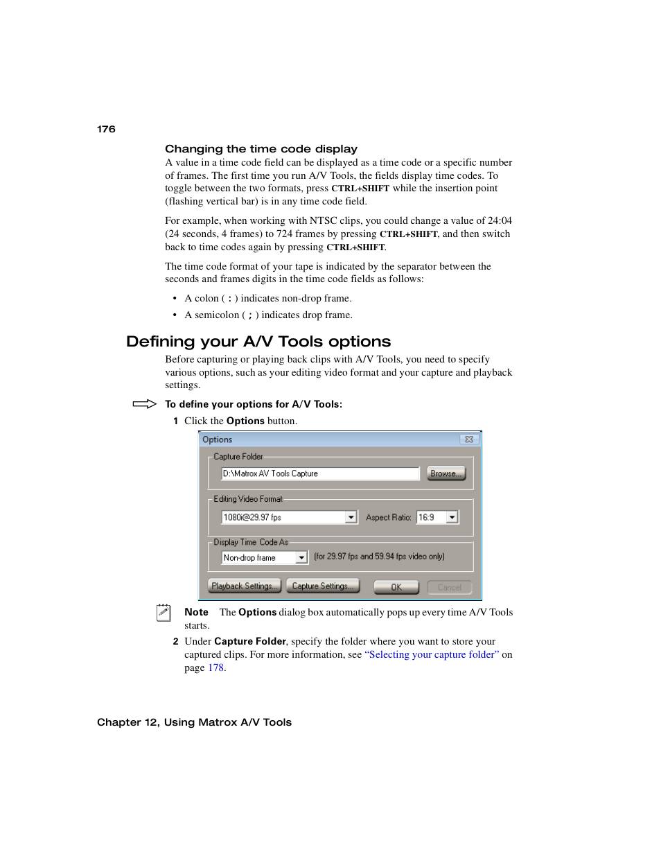 Defining your a/v tools options, Defining your, A/v tools options | Matrox MXO2 PCIe Host Adapter User Manual | Page 200 / 388