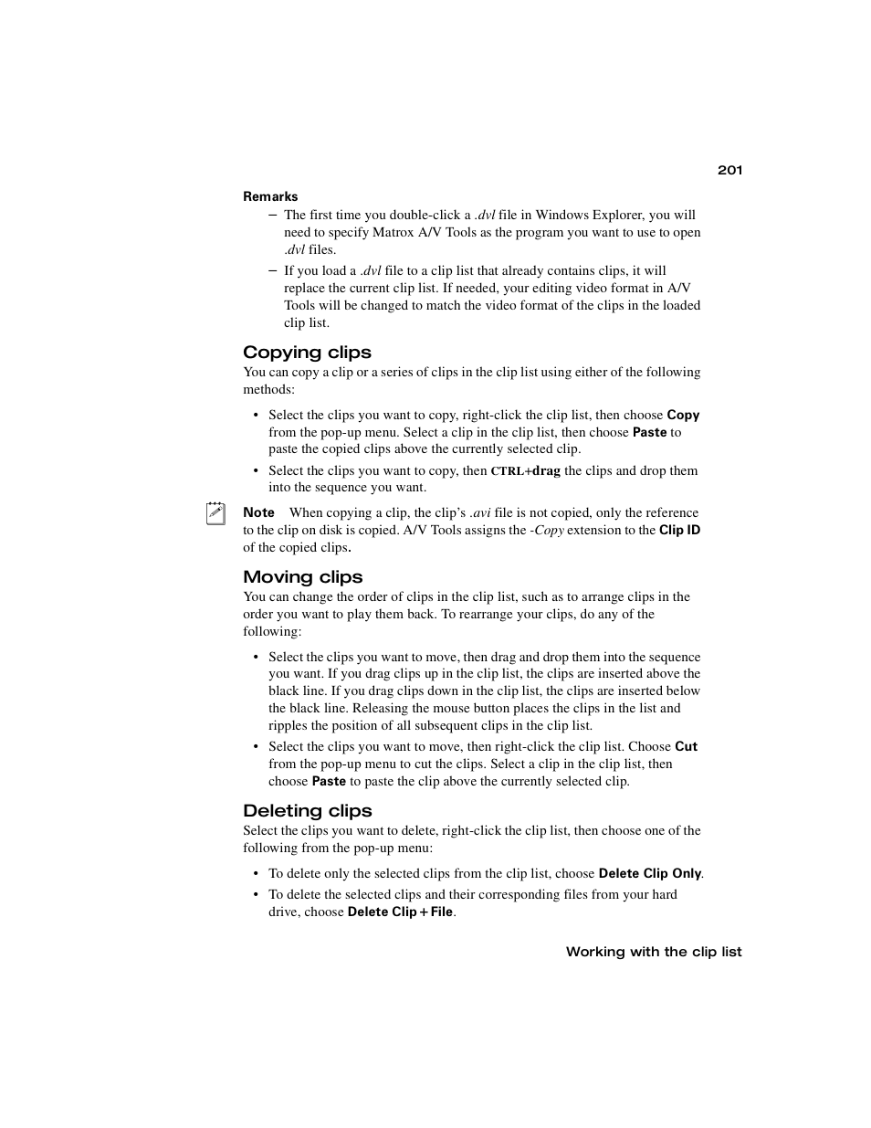 Copying clips, Moving clips, Deleting clips | Matrox MXO2 PCIe Host Adapter User Manual | Page 225 / 388