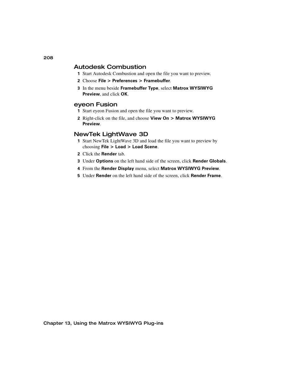 Autodesk combustion, Eyeon fusion, Newtek lightwave 3d | Matrox MXO2 PCIe Host Adapter User Manual | Page 232 / 388