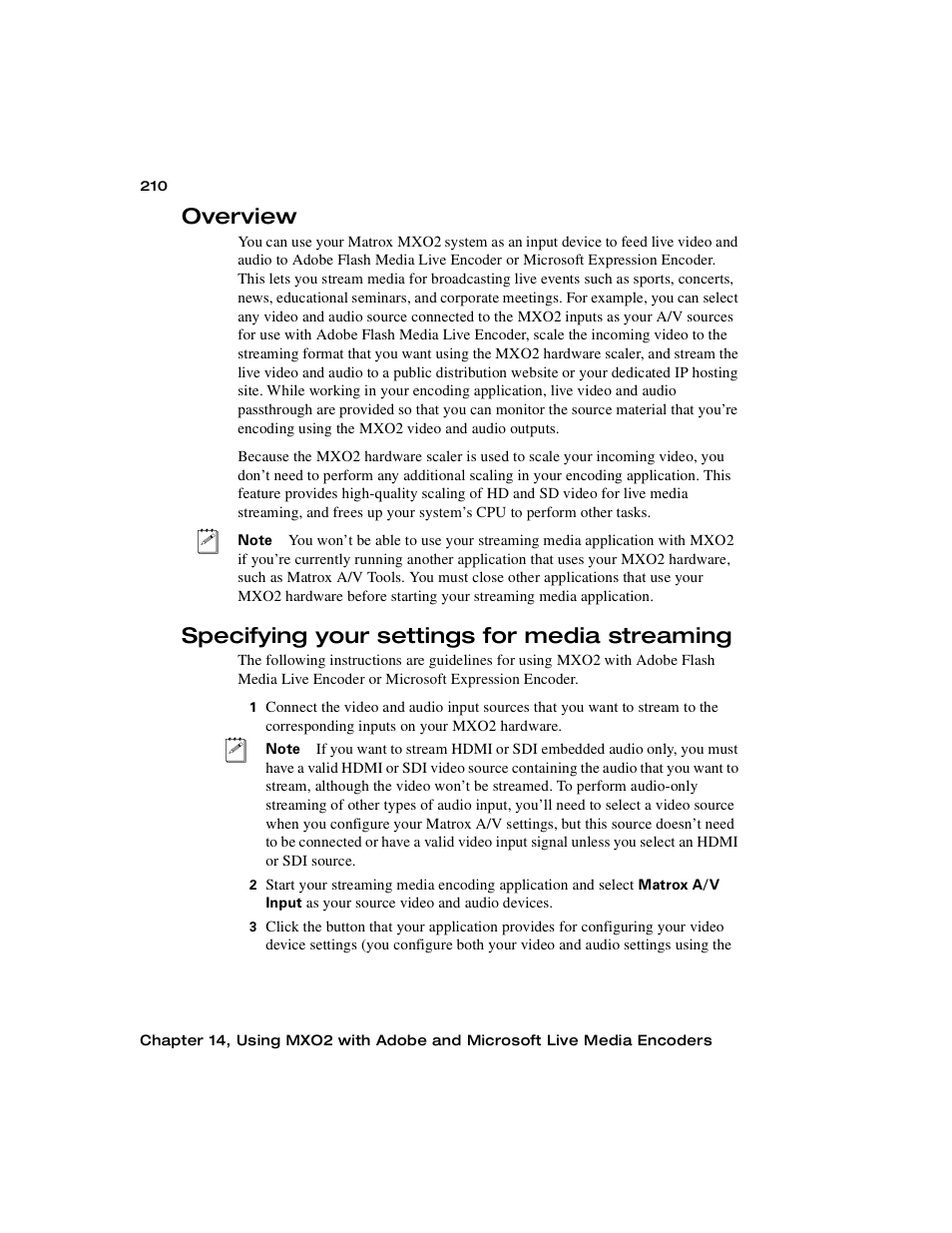 Overview, Specifying your settings for media streaming | Matrox MXO2 PCIe Host Adapter User Manual | Page 234 / 388