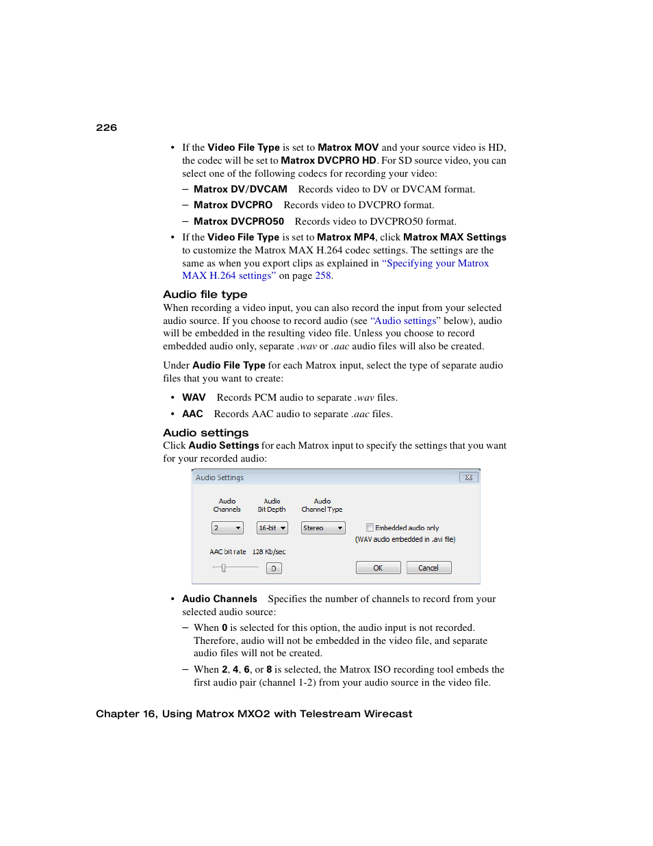 Audio settings | Matrox MXO2 PCIe Host Adapter User Manual | Page 250 / 388