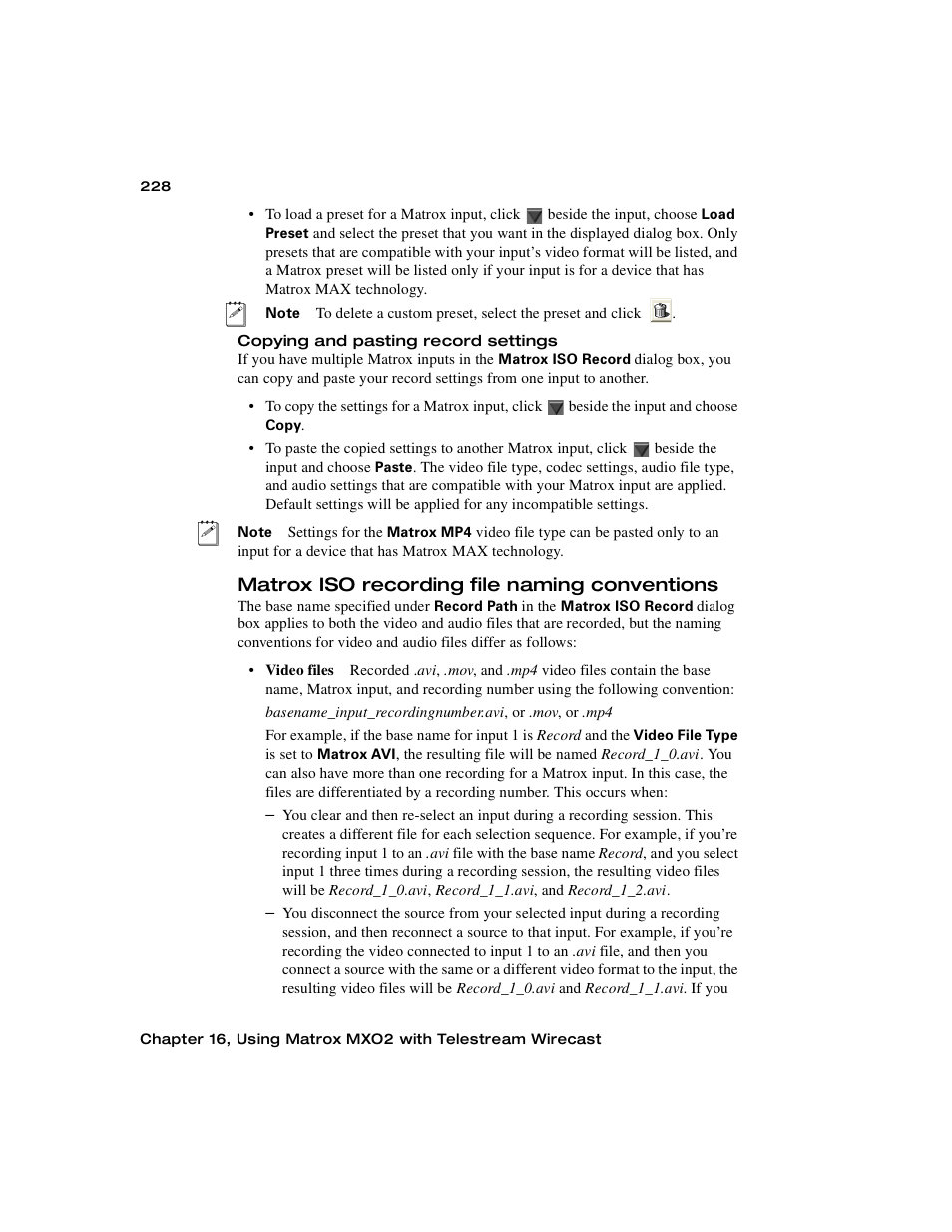 Matrox iso recording file naming conventions | Matrox MXO2 PCIe Host Adapter User Manual | Page 252 / 388