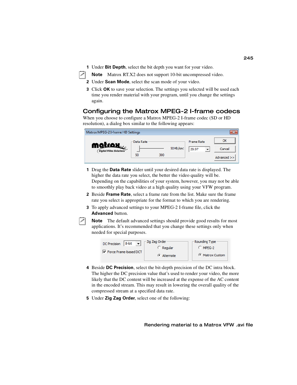 Configuring the matrox mpeg-2 i-frame codecs | Matrox MXO2 PCIe Host Adapter User Manual | Page 269 / 388