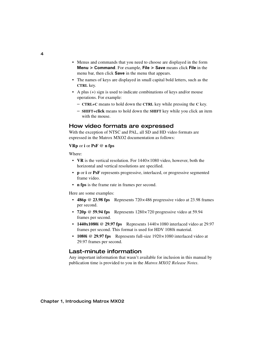 How video formats are expressed, Last-minute information | Matrox MXO2 PCIe Host Adapter User Manual | Page 28 / 388