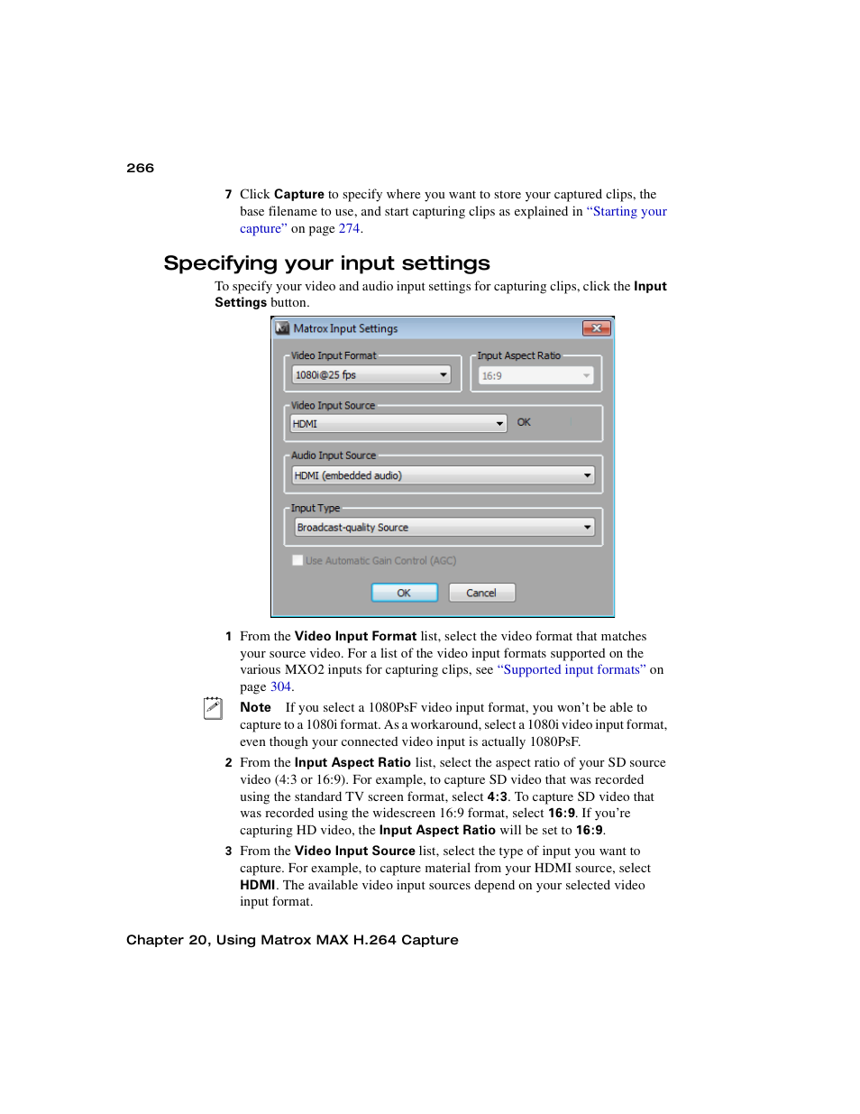 Specifying your input settings | Matrox MXO2 PCIe Host Adapter User Manual | Page 290 / 388