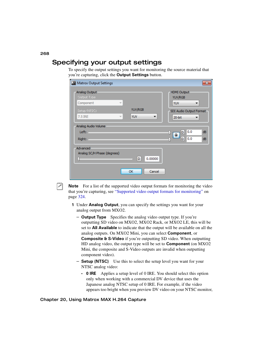 Specifying your output settings | Matrox MXO2 PCIe Host Adapter User Manual | Page 292 / 388