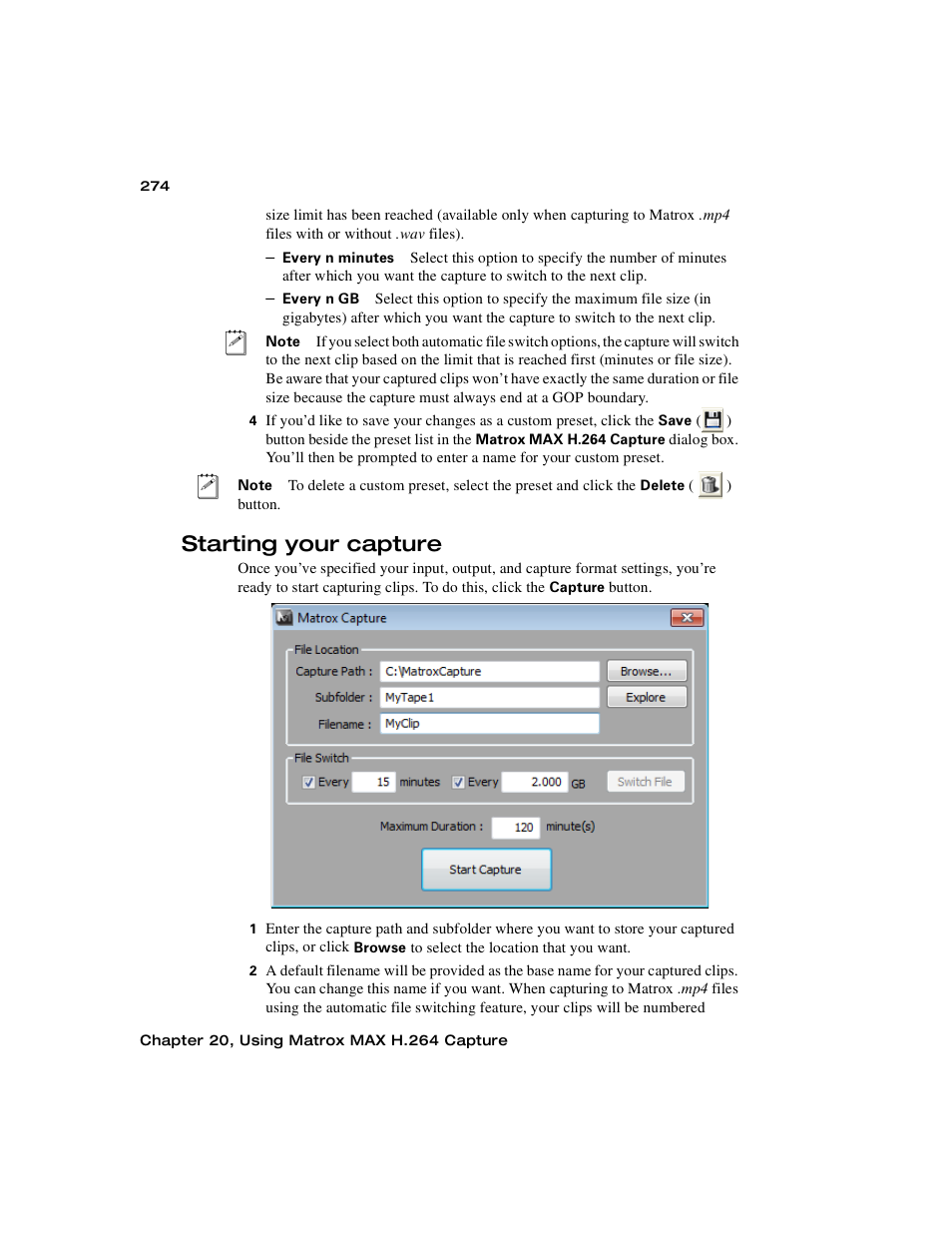 Starting your capture, Starting your, Capture | Matrox MXO2 PCIe Host Adapter User Manual | Page 298 / 388