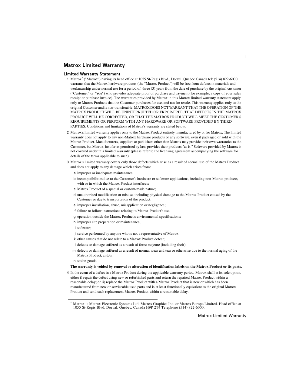 Matrox limited warranty | Matrox MXO2 PCIe Host Adapter User Manual | Page 3 / 388